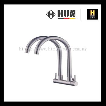 HUN Double Spout Wall Sink Tap HWT9002