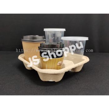 Paper Cup Holder (50pcs卤) / 4 cups Disposable Pulp Plastic Holder/ Molded Paper Cup Tray