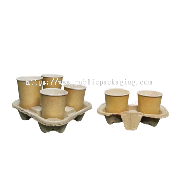 Paper Cup Holder (50pcs±) / 4 cups Disposable Pulp Plastic Holder/ Molded Paper Cup Tray