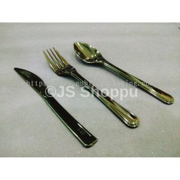 Heavy Duty Thick Black / White Long Spoon & Fork & Knife (50pcs+-) / Disposable Plastic Cutlery