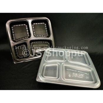 4 Compartment Lunch Box (50pcs卤) BX-SQ4C / Disposable PP Lunch Box / Kotak Nasi