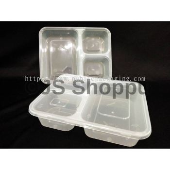 3 Compartment Lunch Box (50pcs卤) TC1200 / Disposable PP Lunch Box / Kotak Nasi