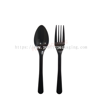 Top Grade Heavy Duty Thick Black Long Spoon / Fork (50pcs±) / Disposable Plastic Cutlery