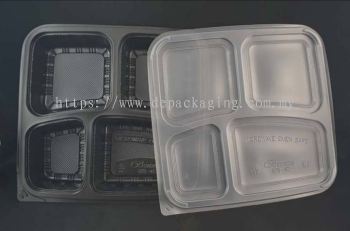 4 Compartment Bento Box (Black Base) with cover - Eco Plus Packaging