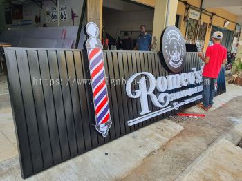 ROMEO'S STUDIO BARBERSHOP ALUMINIUM PANEL 3D BOX UP FRONTLIT- BACKLIT LETTERING SIGNAGE AT PAHANG