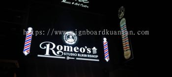 ROMEO'S STUDIO BARBERSHOP ALUMINIUM PANEL 3D BOX UP FRONTLIT- BACKLIT LETTERING SIGNAGE AT PAHANG