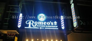 ROMEO'S STUDIO BARBERSHOP ALUMINIUM PANEL 3D BOX UP FRONTLIT- BACKLIT LETTERING SIGNAGE AT PAHANG