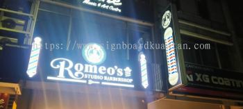 ROMEO'S STUDIO BARBERSHOP ALUMINIUM PANEL 3D BOX UP FRONTLIT- BACKLIT LETTERING SIGNAGE AT PAHANG