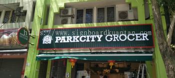 PARKCITY GROCER ALUMINIUM PANEL 3D BOX UP FRONTLIT- BACKLIT LETTERING SIGNAGE AT LIPIS PAHANG