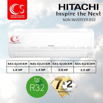 Hitachi 1.0 HP/1.5 HP/2.0 HP/2.5 HP Wall Mounted Non-Inverter R32 Air Conditioner / Air Cond RAS-EJ10CKM/13CKM/18CKM/24CKM/RAC-EJ10CKM/13CKM/18CKM/24CKM