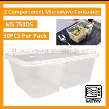750ml DS Two ( 2 ) Compartment Rectangular Container with Lid [ 50sets�� ] 750 ml - Plastic Disposable Food Box