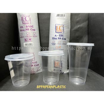 EC 12oz / 16oz /22oz PP Cup with ��Flat Lid�� (100sets) A12C / A16C