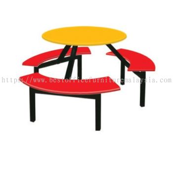6 SEATER ROUND FIBREGLASS WITH BENCH CURVE - canteen table set/ fibreglass table bandar utama | canteen table ampang | canteen table office furniture shop