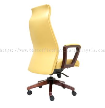 AMBER DIRECTOR HIGH BACK LEATHER OFFICE CHAIR C/W RUBBER-WOOD WOODEN ROCKET BASE 