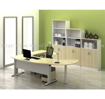 BERLIN EXECUTIVE OFFICE TABLE/DESK D-SHAPE C/W SIDE CABINET ABMB 55 FULL SET - Top 10 Best Executive Office Table | Executive Office Table Puchong Business Park | Executive Office Table Bandar Puteri Puchong | Executive Office Table Seri Kembangan