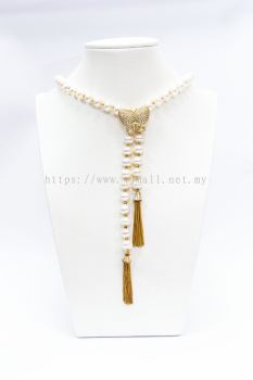 PEARL DESIGNER LONG NECKLACE（白珍珠金蝴蝶扣长链）