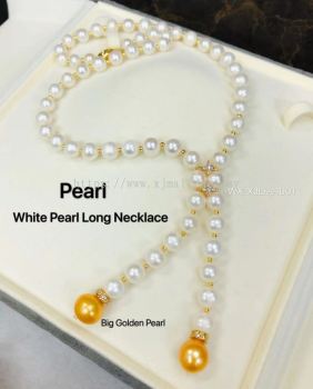 WHITE PEARL LONG NECKLACE 白黄珍珠长链