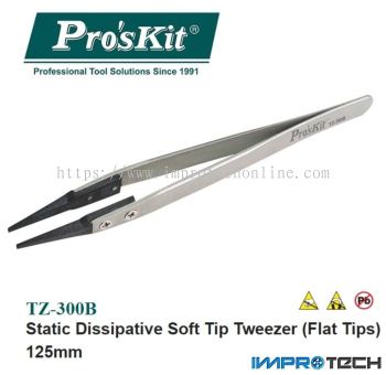 PRO'SKIT [TZ-300B] Static Dissipative Soft Tip Tweezer (Flat Tips) 125mm