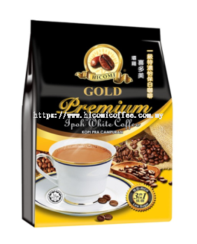 HICOMI GOLD PREMIUM IPOH WHITE COFFEE 3 IN 1 LESS SUGAR