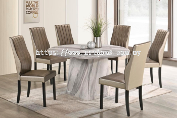 GELTRUDE ROUND MARBLE DINING SET 1+6 (1300T&L (3900-4) + H6034)