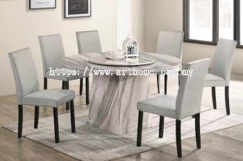 GELTRUDE ROUND MARBLE DINING SET 1+6 (1300T&L (3900-4) + H8233)