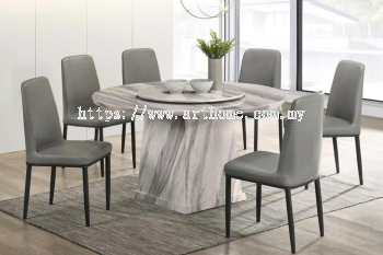 GELTRUDE ROUND MARBLE DINING SET 1+6 (1300T&L (3900-4) + C20291)