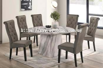 GELTRUDE ROUND MARBLE DINING SET 1+6 (1300T&L (3900-4) + H2041)