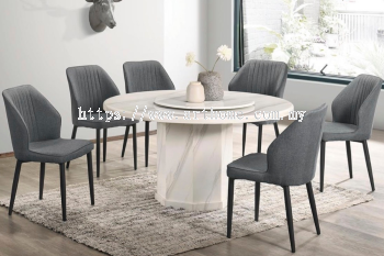 ABRUZZO ROUND MARBLE DINING SET 1+6 (1350T&L + C31391)