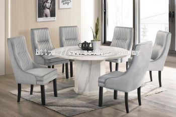 ABRUZZO ROUND MARBLE DINING SET 1+6 (1350T&L + S81714)