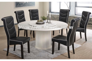 LORENZO ROUND MARBLE DINING SET 1+6 (1350T&L (504) + H2035)