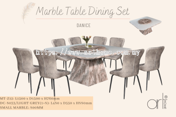 DANICE MARBLE DINING SET 1+8 (MT-Z12+ DC-8033[LIGHT GREY]) 