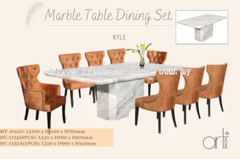 KYLE MARBLE DINING SET 1+8 (MT-J022D +DC-1133(6PCS)+DC-1133A(2PCS))