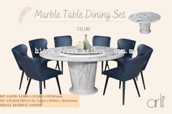 CELINE MARBLE DINING SET 1+8 (MT-J027B +DC-LW1607[BLUE]) 