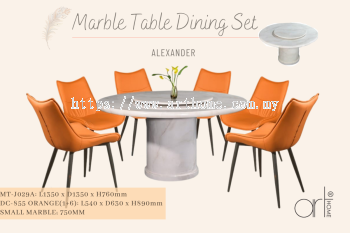 ALEXANDER MARBLE DINING SET 1+6 (MT-J029A +DC-855[ORANGE]) 