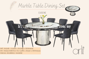 EUGENE MARBLE DINING SET 1+8 (MT-J030B +DC-8033[GREY]) 