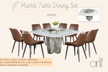 HARPER MARBLE DINING SET 1+8 (MT-J044 +DC-A209[BROWN])
