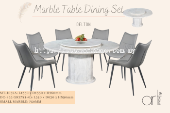 DELTON MARBLE DINING SET 1+6 (MT-J052A +DC-855[GREY])