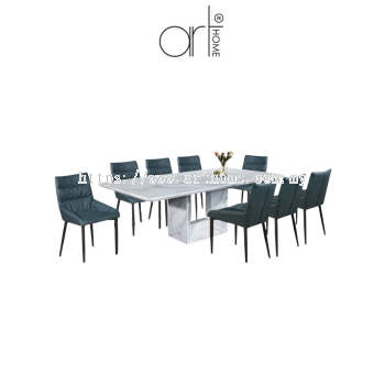 CORA MARBLE DINING SET 1+8 (MT-X60D+DC-857[GREEN])