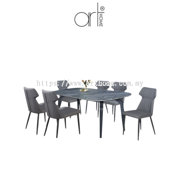 HELEN MARBLE DINING SET 1+8 (ND A12 +DC-851[GREY])	