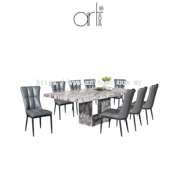 CAROLINE MARBLE DINING SET 1+8 (MT-X51D +DC-408[GREY])	 - Art Home Furniture Sdn Bhd