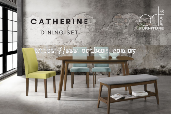 Catherine 1+4+1 Dining Set T:3013(150X90)-Walnut C:2015-Walnut B:2012-Walnut