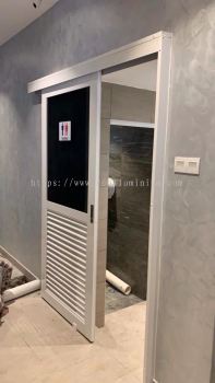 Hanging door with louvres  and glass