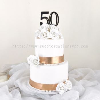 2 Tiers - Wedding Cake - Simple Elegant with Flowers 