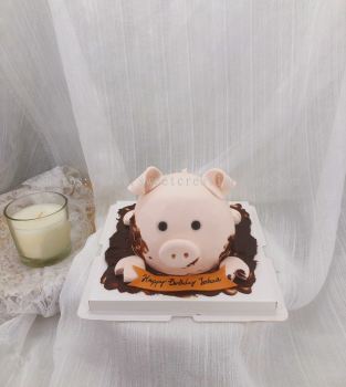 6" - Pig with Mud Shower Fondant Cake