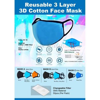 CV 19 Reusable 3 layer 3D Cotton Face Mask