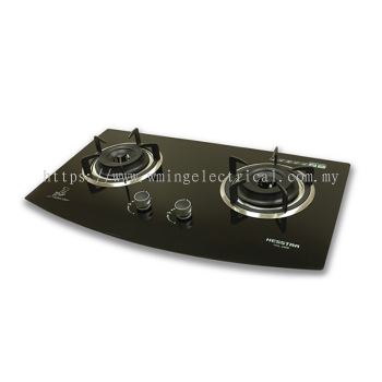 Hesstar Glass Hob 2 Burners 4.0Kw+4.0Kw Safety Valve Battery Ignition Toughened Glass with Curve Design HGL-296B