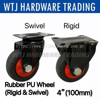 Heavy Duty Rubber PU Wheel- Swivel & Rigid (4" 100MM)