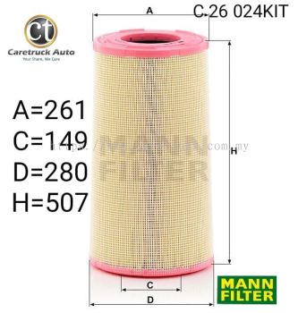 MANN FILTER, DAF XF AIR FILTER, C 26 024 KIT ( COME WITH COVER )