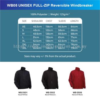 WB05 UNISEX FULL-ZIP Reversible Windbreaker