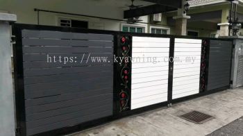 Mild Steel/Wrought Iron Main Gate (Folding/Swing)Bundle Aluminium Panel(Black/White) with W.Iron Flowers 